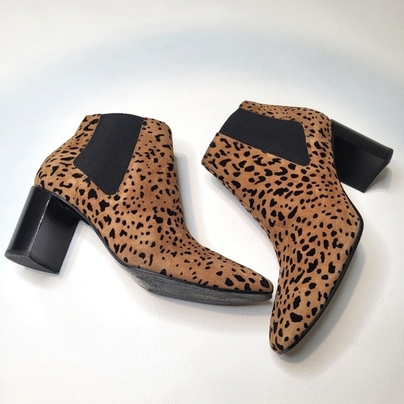 Rag & Bone Aslen ankle bootie tan black cheetah print leather block heel size 37 - Picture 2 of 9